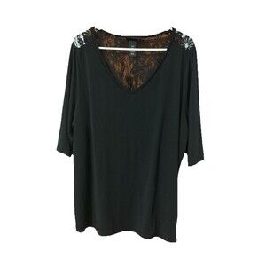 Lane Bryant Women’s Black 3/4 Sleeve Blouse Top Shirt Lace Back Plus Size 18/20